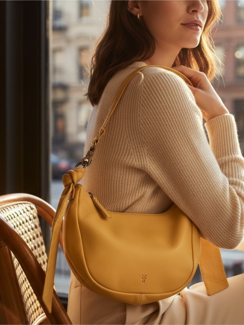 Yellow Leather Shoulder Bag - Elegant Everyday Hobo